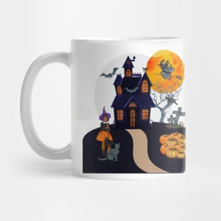 Spooky Halloween haunted house. Mug